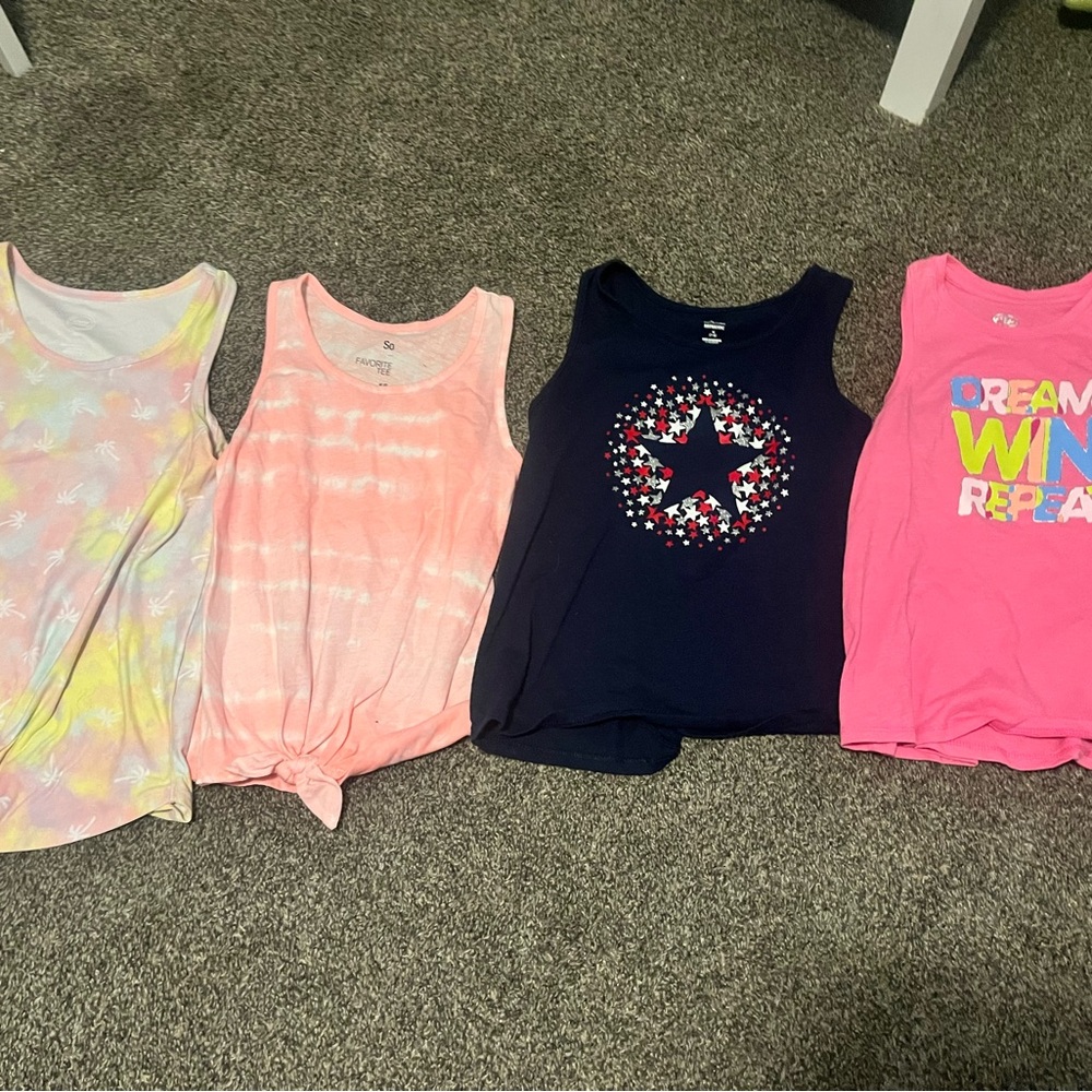 Girls Lot 4 Tank Tops Pink Palm Trees EUC Size 7/8 M Medium